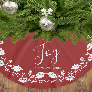 White Christmas Holly Joy Personalised Red Brushed Polyester Tree Skirt