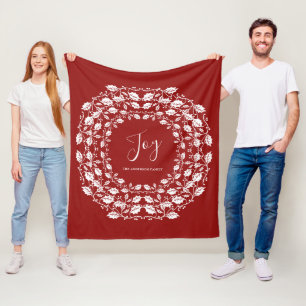 White Christmas Holly Joy   Personalised Red Fleece Blanket