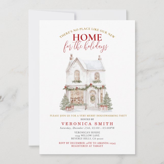 White Christmas Housewarming Party New Home Invitation (Front)