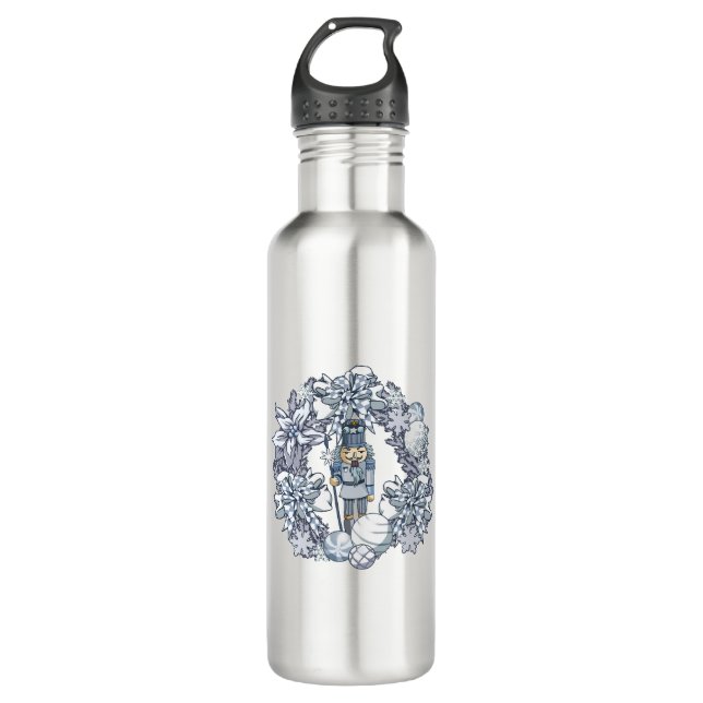 White Christmas Nutcracker Wreath 710 Ml Water Bottle (Front)