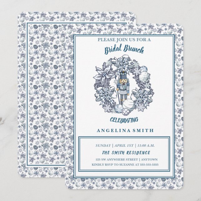 White Christmas Nutcracker Wreath Bridal Brunch Invitation (Front/Back)