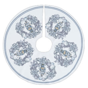 White Christmas Nutcracker Wreath Brushed Polyester Tree Skirt