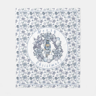 White Christmas Nutcracker Wreath Fleece Blanket