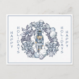 White Christmas Nutcracker Wreath Postcard