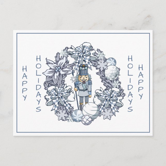 White Christmas Nutcracker Wreath Postcard (Front)