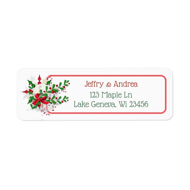 White Christmas Ornament and Holly  Address Labels (Front)