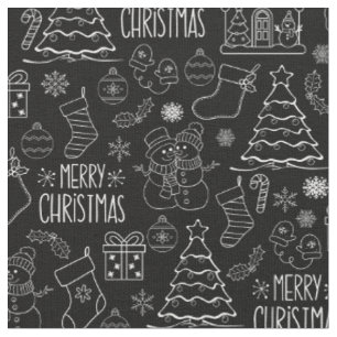White Christmas Outlines on Black Fabric
