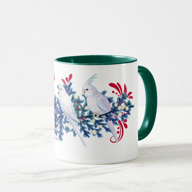 White Christmas Parrots Mug (Front Right)