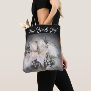 White Christmas Poinsettia Tote Bag