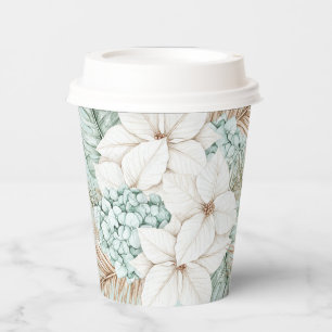 White Christmas Poinsettia   Winter Beach Wedding Paper Cups