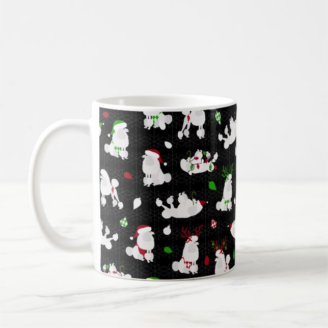 White Christmas Poodles Black Coffee Mug (Left)