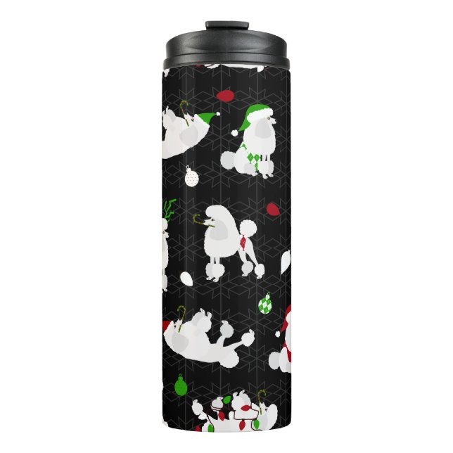 White Christmas Poodles Black Thermal Tumbler (Front)