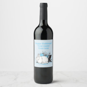 white christmas Rabbit Hare Wine Label
