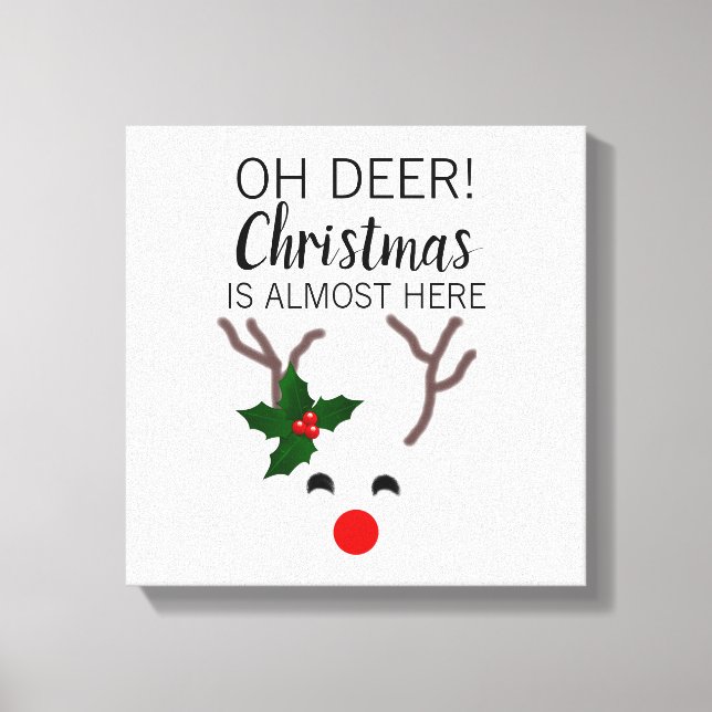 White Christmas Red Nose Reindeer Funny Quote Canvas Print (Front)