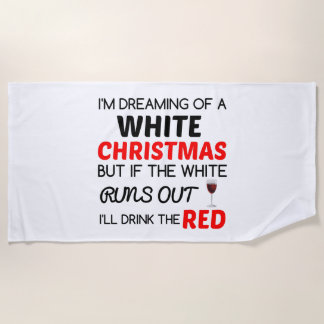 WHITE CHRISTMAS RED WINE BEACH TOWEL