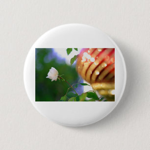 White Christmas Rose 6 Cm Round Badge