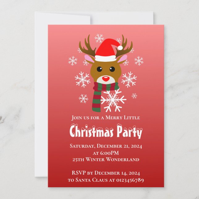 White Christmas Rudolph the Red Nosed Reindeer Invitation (Front)