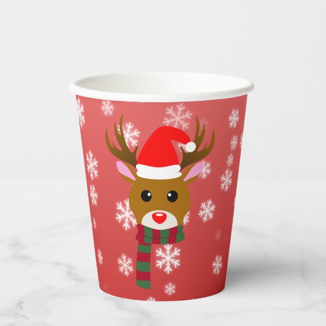 White Christmas Rudolph the Red Nosed Reindeer Paper Cups (Front)