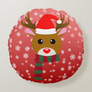 White Christmas Rudolph the Red Nosed Reindeer Round Cushion