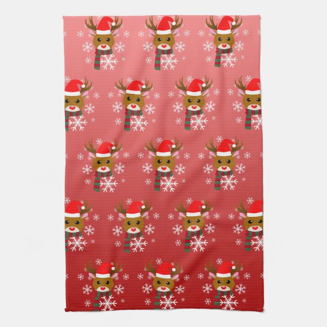 White Christmas Rudolph the Red Nosed Reindeer Tea Towel (Vertical)