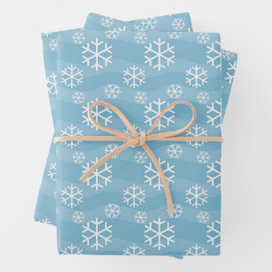 White Christmas Snowflakes Abstract Blue Wrapping Paper Sheet