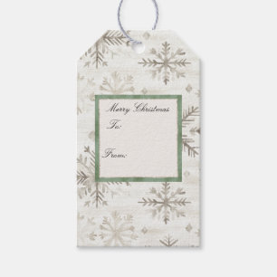 White Christmas Snowflakes Green To From Gift Tags