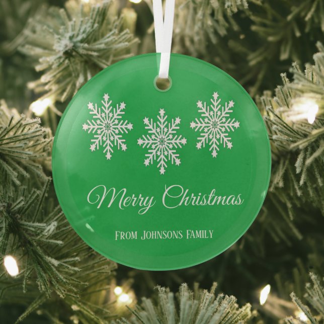 White Christmas snowflakes Merry Christmas green Glass Tree Decoration (Insitu)