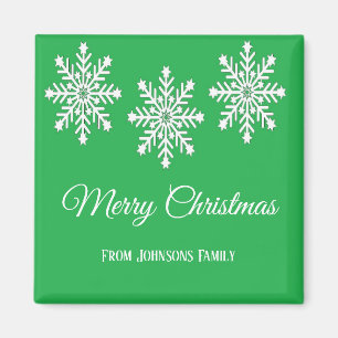 White Christmas snowflakes Merry Christmas green Magnet