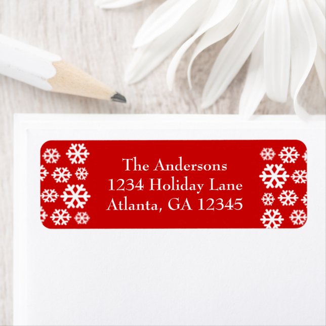 White Christmas Snowflakes on Red Return Address (Insitu)