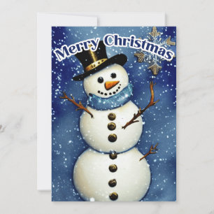 White Christmas Snowman  Holiday Card