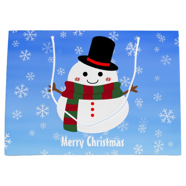 White Christmas Snowman Large Gift Bag (Front)
