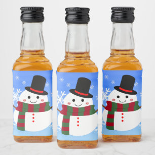 White Christmas Snowman Liquor Bottle Label