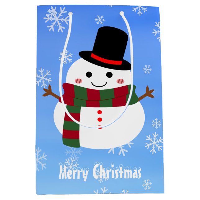 White Christmas Snowman Medium Gift Bag (Front)