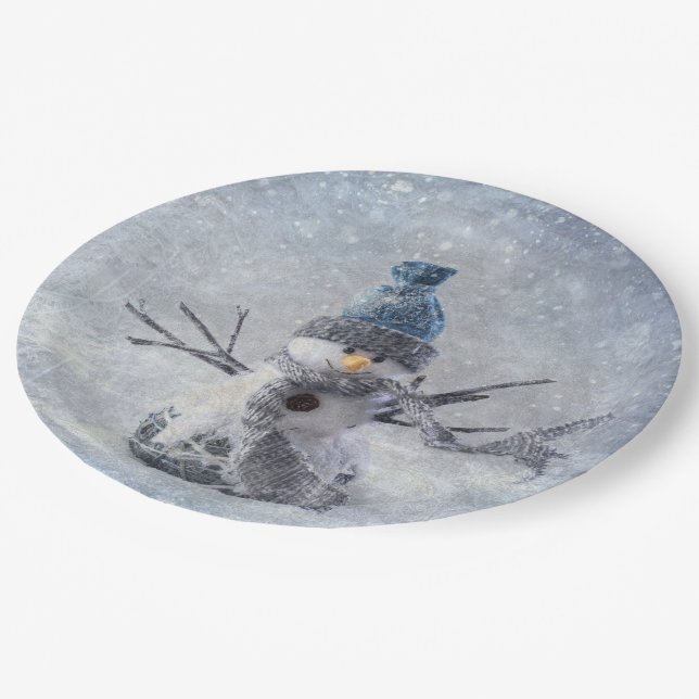 White Christmas snowman Paper Plate (Angled)