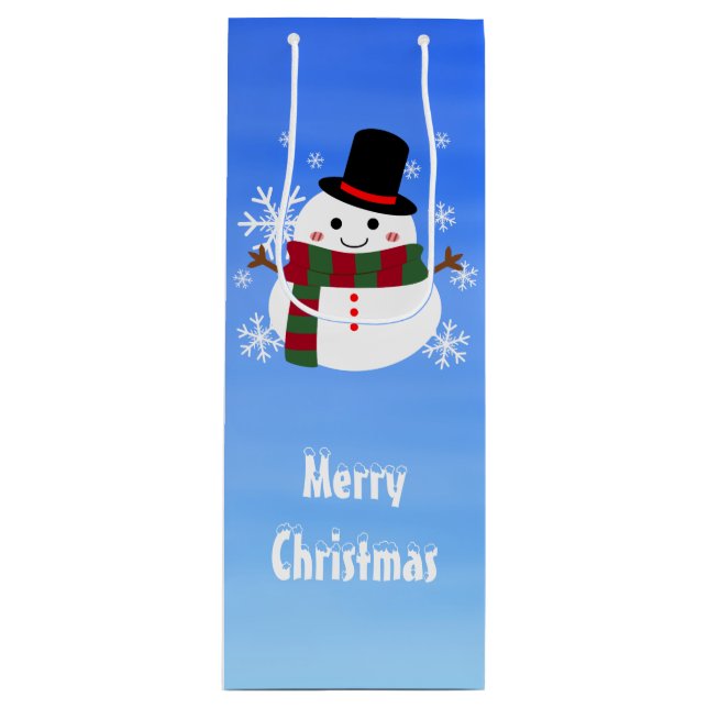 White Christmas Snowman Wine Gift Bag (Front)