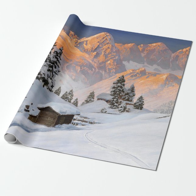 White Christmas Snowy Mountain Landscape Wrapping Paper (Unrolled)