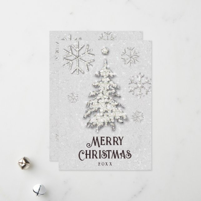 White Christmas Sparkle Gold Glitter Tree Elegant Holiday Card (Front/Back In Situ)