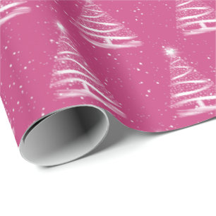 white Christmas star tree on pink Wrapping Paper