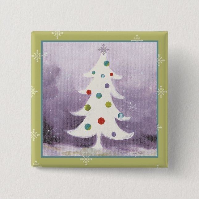 White Christmas Tree 15 Cm Square Badge (Front)