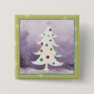 White Christmas Tree 15 Cm Square Badge