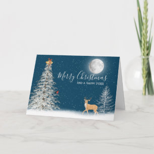 White Christmas Tree And Deer Card