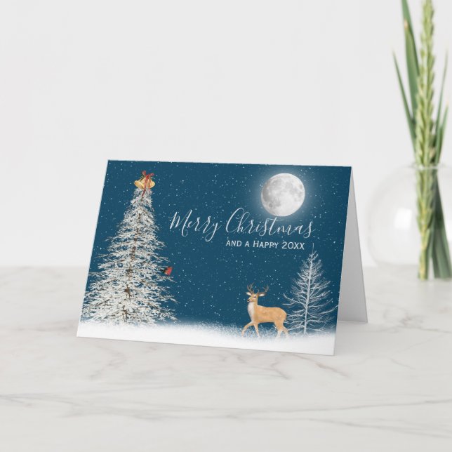 White Christmas Tree And Deer Card (Front)