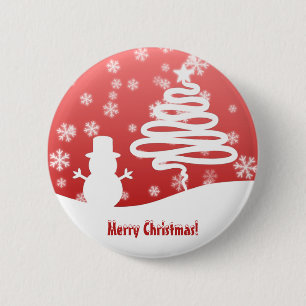 White Christmas Tree and Snowman 6 Cm Round Badge