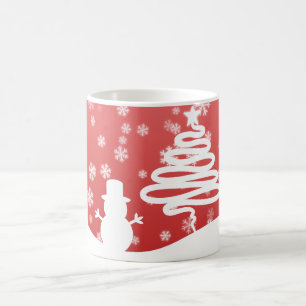 White Christmas Tree and Snowman Coffee Mug