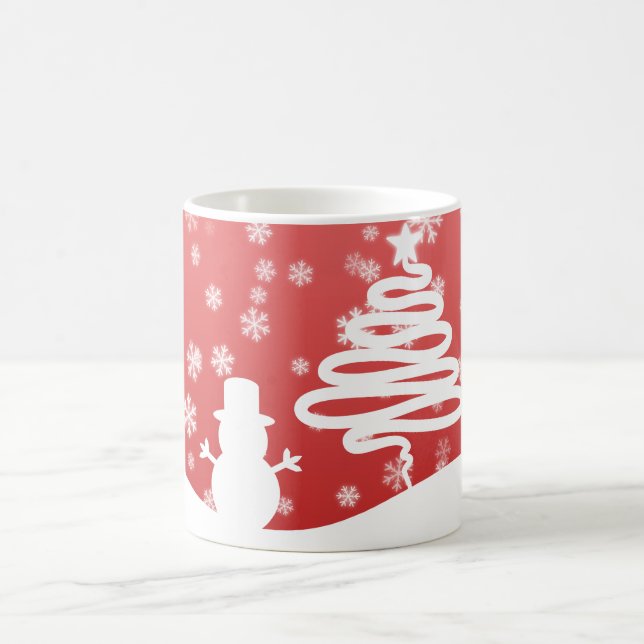 White Christmas Tree and Snowman Coffee Mug (Center)