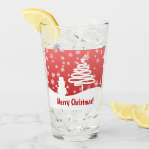 White Christmas Tree and Snowman Glass