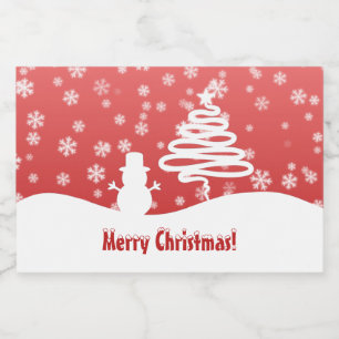 White Christmas Tree and Snowman Liquor Bottle Label