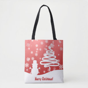White Christmas Tree and Snowman Tote Bag