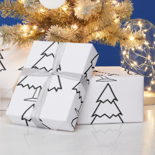 White Christmas Tree Black Trim Wrapping Paper