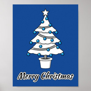 White Christmas Tree Blue Decorations - Merry Xmas